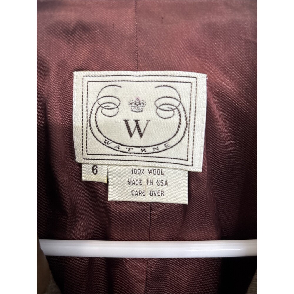 Wathne Women’s 100% Wool Jacket Coat With Leather Collar And Sleeve Patch Size 6 - Picture 2 of 13
